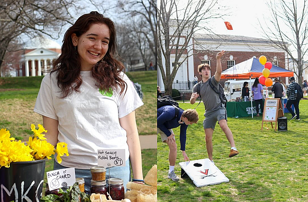 vendor with flowers; playing games at UVA